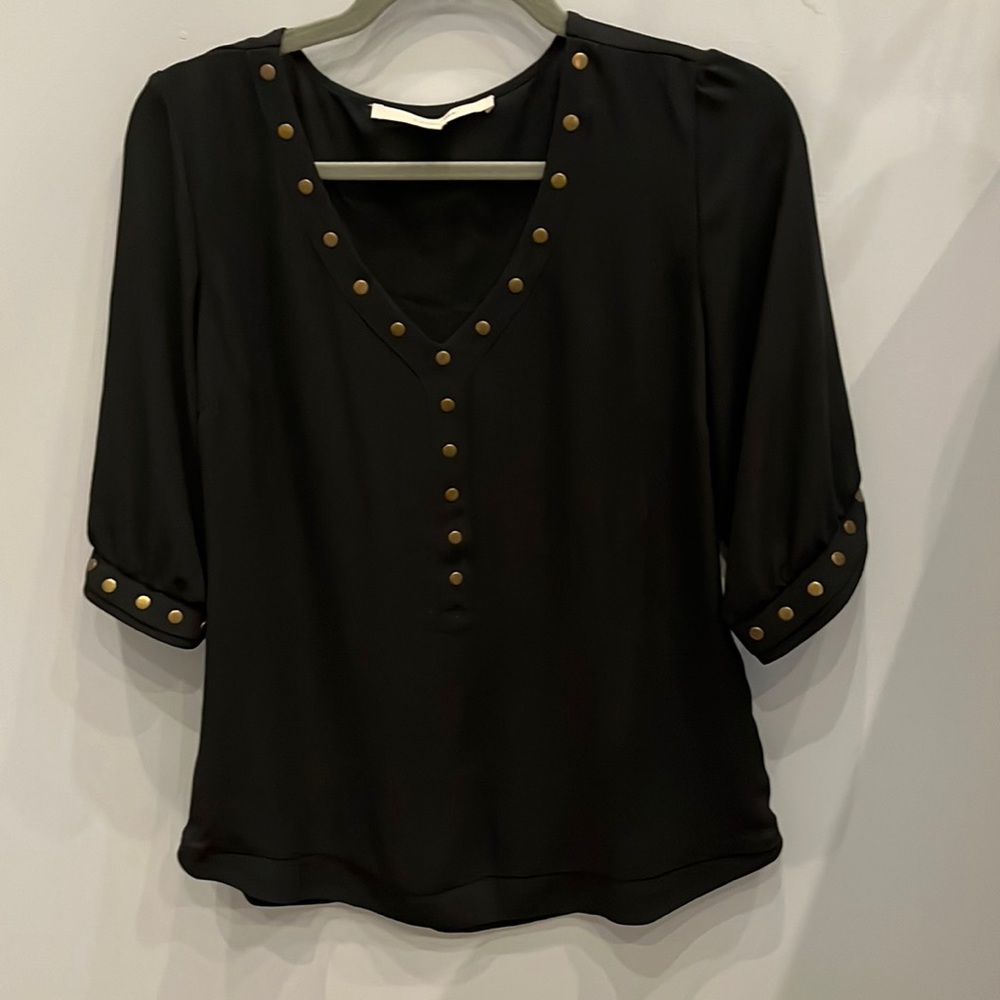 41 Hawthorn Lisbon Stud Detail Black Blouse Size M